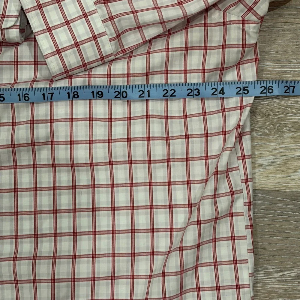 Haggar White Button-Down Shirt with Red Windowpane Plaid‎